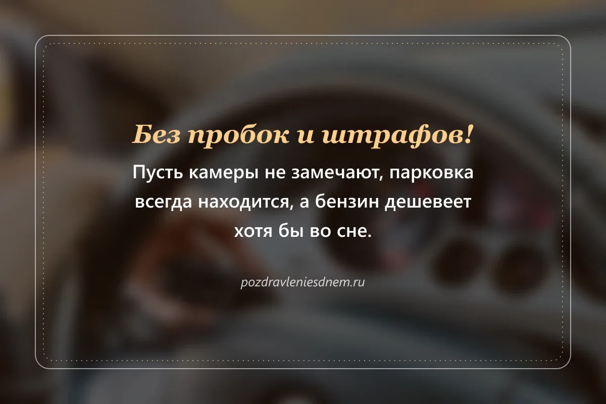 шуточная открытка с Днём автомобилиста: без пробок и штрафов