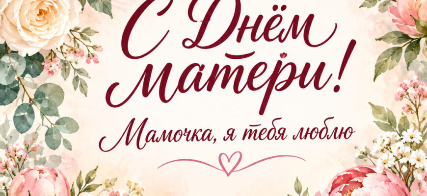 Открытка с розовыми пионами: «С Днём матери! Мамочка, я тебя люблю»