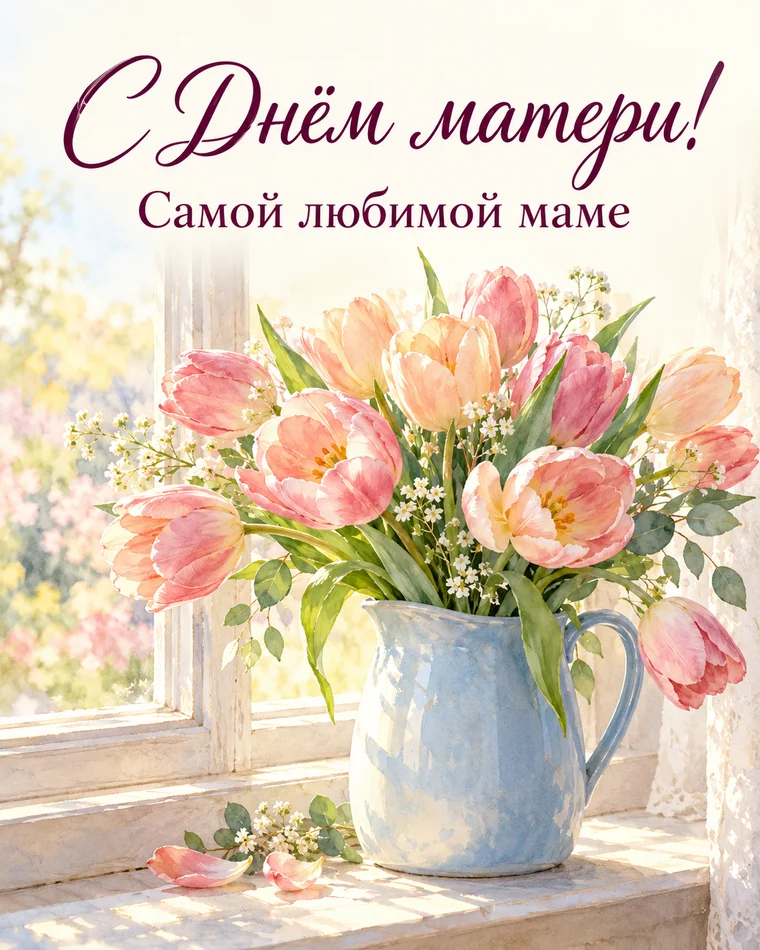Нежная открытка с тюльпанами для самой любимой мамы