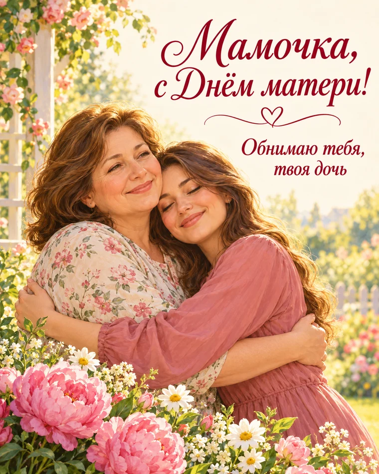 Открытка маме от дочери с тёплыми объятиями