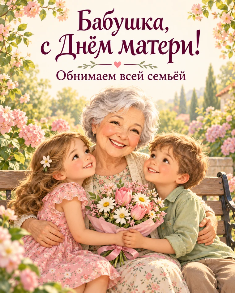 Открытка бабушке с Днём матери от внуков