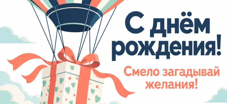 Воздушный шар с подарком: С днём рождения! Смело загадывай желания!