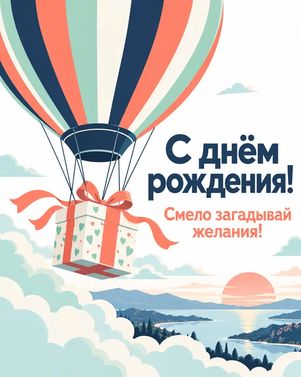 Воздушный шар с подарком: С днём рождения! Смело загадывай желания!