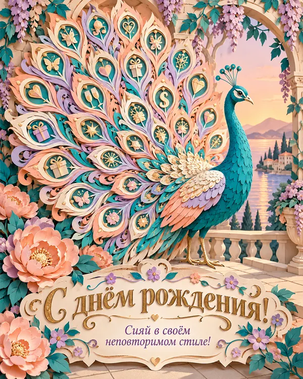 Павлин из драгоценных камней: С днём рождения! Сияй в своём неповторимом стиле!