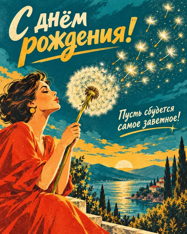 Одуванчик выше облаков: С днём рождения! Пусть сбудется самое заветное!