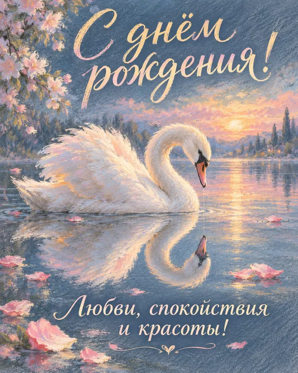 Лебедь и отражение: С днём рождения! Любви, спокойствия и красоты!