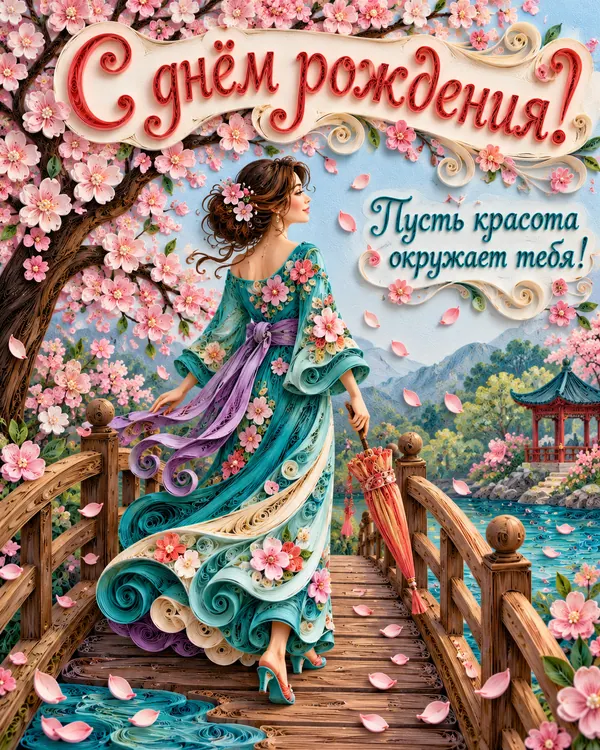 Мост под цветущей вишней: С днём рождения! Пусть красота окружает тебя!
