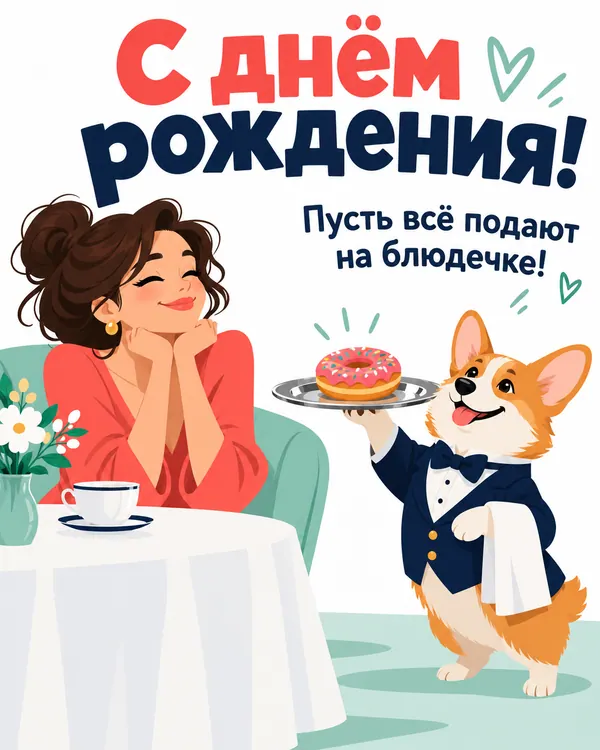 Корги-дворецкий: С днём рождения! Пусть всё подают на блюдечке!