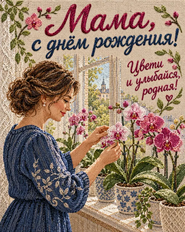 Орхидеи на подоконнике: Мама, с днём рождения! Цвети и улыбайся, родная!
