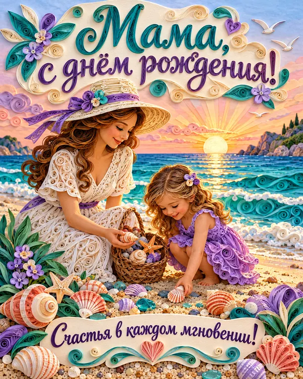 Ракушки на берегу: Мама, с днём рождения! Счастья в каждом мгновении!
