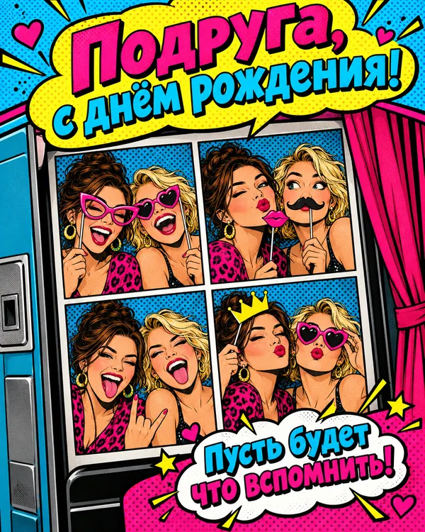 Подруги в фотобудке: Подруга, с днём рождения! Пусть будет что вспомнить!