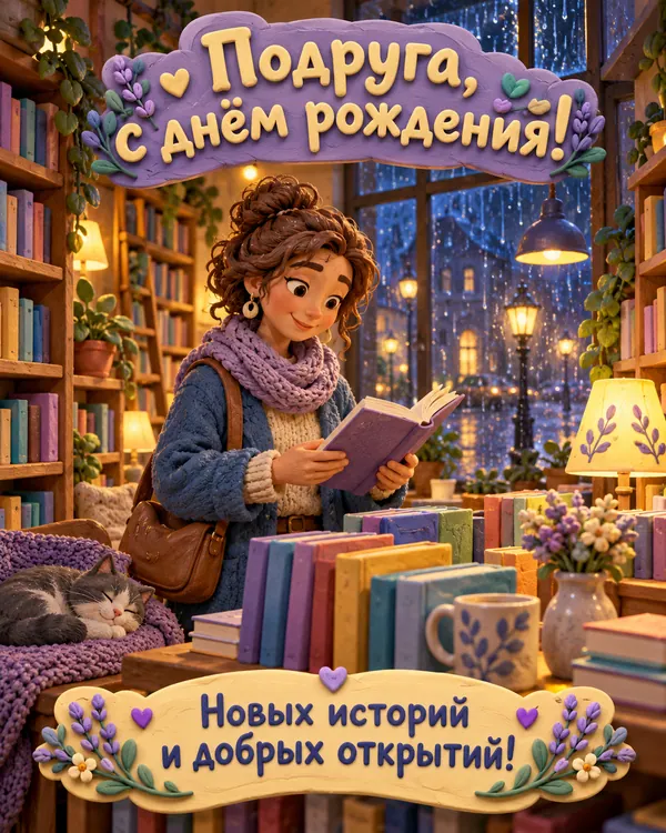Ночной книжный магазин: Подруга, с днём рождения! Новых историй и добрых открытий!