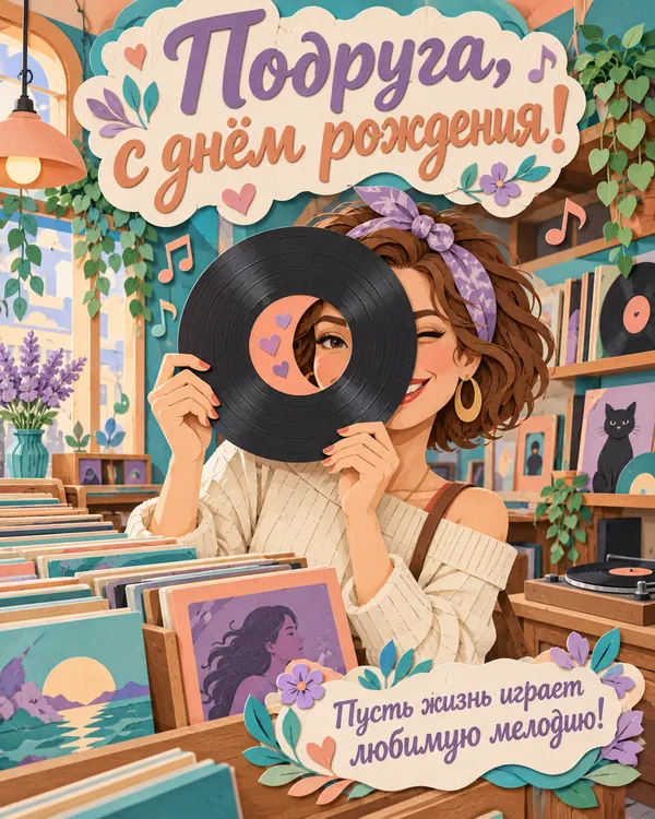 Любимая пластинка: Подруга, с днём рождения! Пусть жизнь играет любимую мелодию!