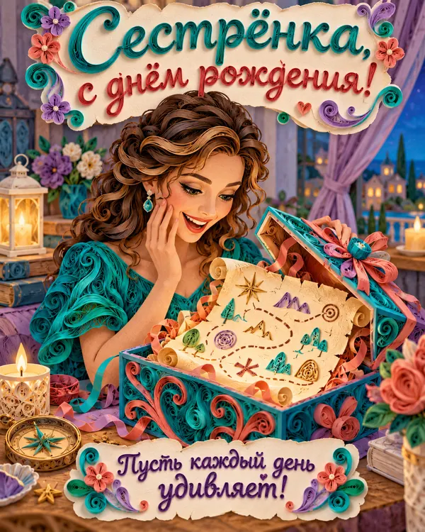Карта сокровищ: Сестрёнка, с днём рождения! Пусть каждый день удивляет!