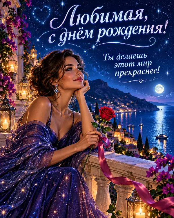 Одна роза на балконе: Любимая, с днём рождения! Ты делаешь этот мир прекраснее!