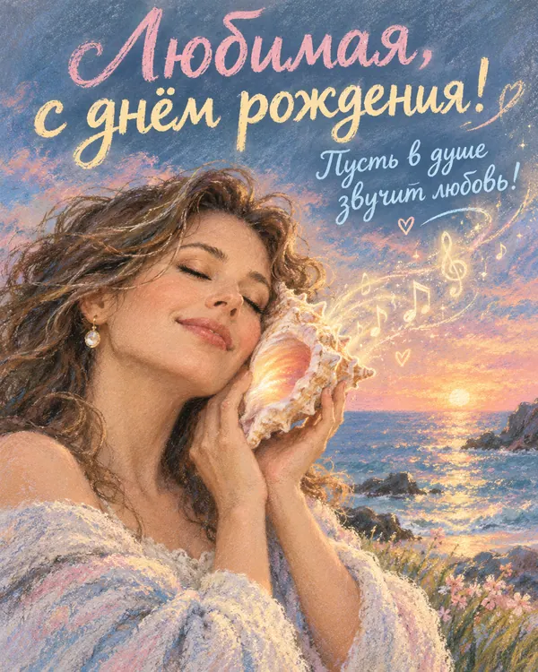 Музыка в морской раковине: Любимая, с днём рождения! Пусть в душе звучит любовь!