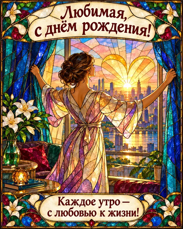 Шторы навстречу рассвету: Любимая, с днём рождения! Каждое утро — с любовью к жизни!