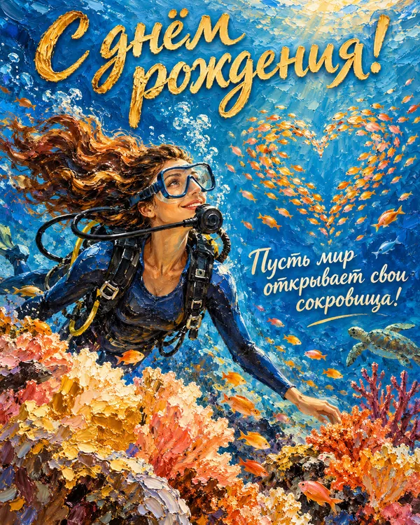 Подводный мир: С днём рождения! Пусть мир открывает свои сокровища!