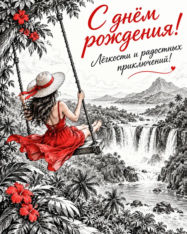 Качели у водопада: С днём рождения! Лёгкости и радостных приключений!