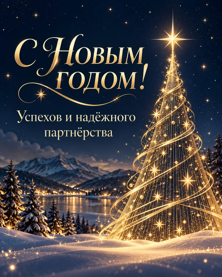 Партнёрам — успешного года — новогодняя открытка с надписью «С Новым годом! Успехов и надёжного партнёрства»